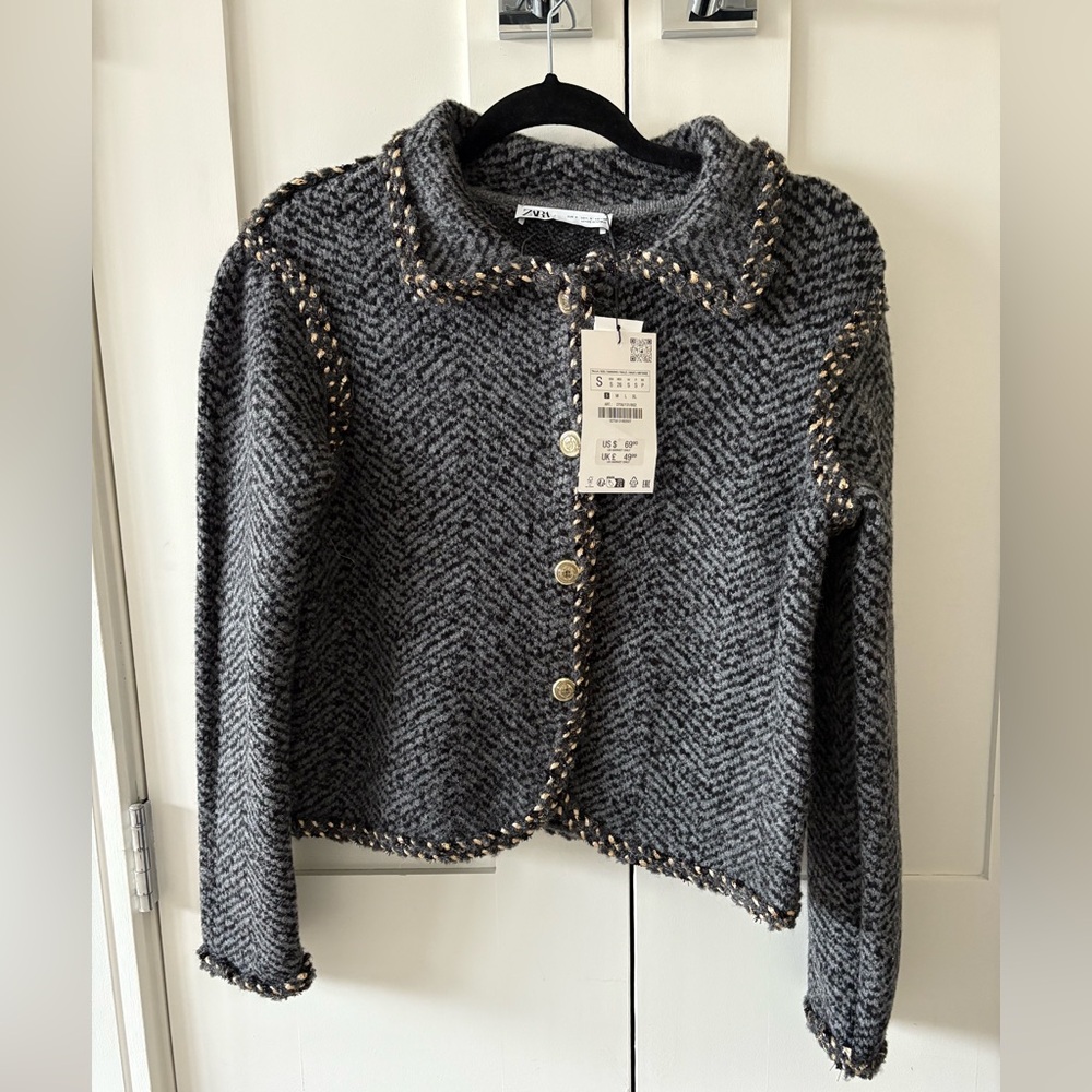 Zara Gray Textured Knit Sweater